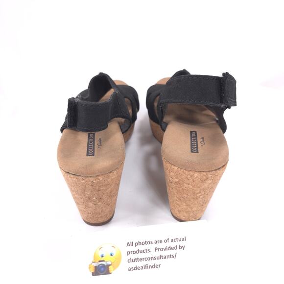 Collection by Clarks Casual Cork Wedge Sandal Womens Size 5.5 15260 Black - Picture 3 of 9